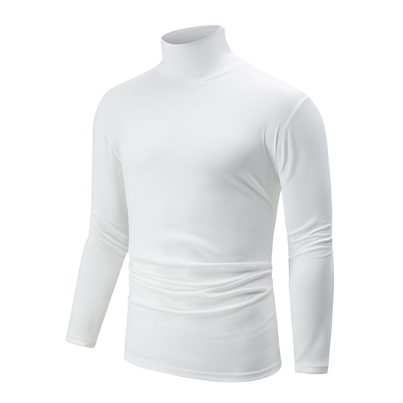 Autumn And Winter Men's Solid Color Versatile High-neck Base Layer Casual Fleece Top