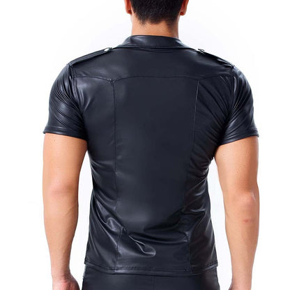 Men's leather skinny short-sleeved shirt