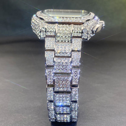 Hip Hop Men's Full Diamond Multi-function Chronograph Luminous Tonneau Quartz Watch