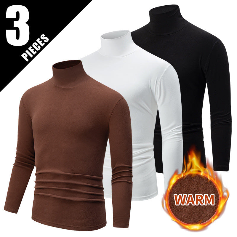 Autumn And Winter Men's Solid Color Versatile High-neck Base Layer Casual Fleece Top
