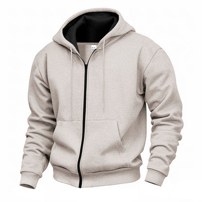 Men's Warm With Velvet Hooded Zipper Casual Sweatshirt