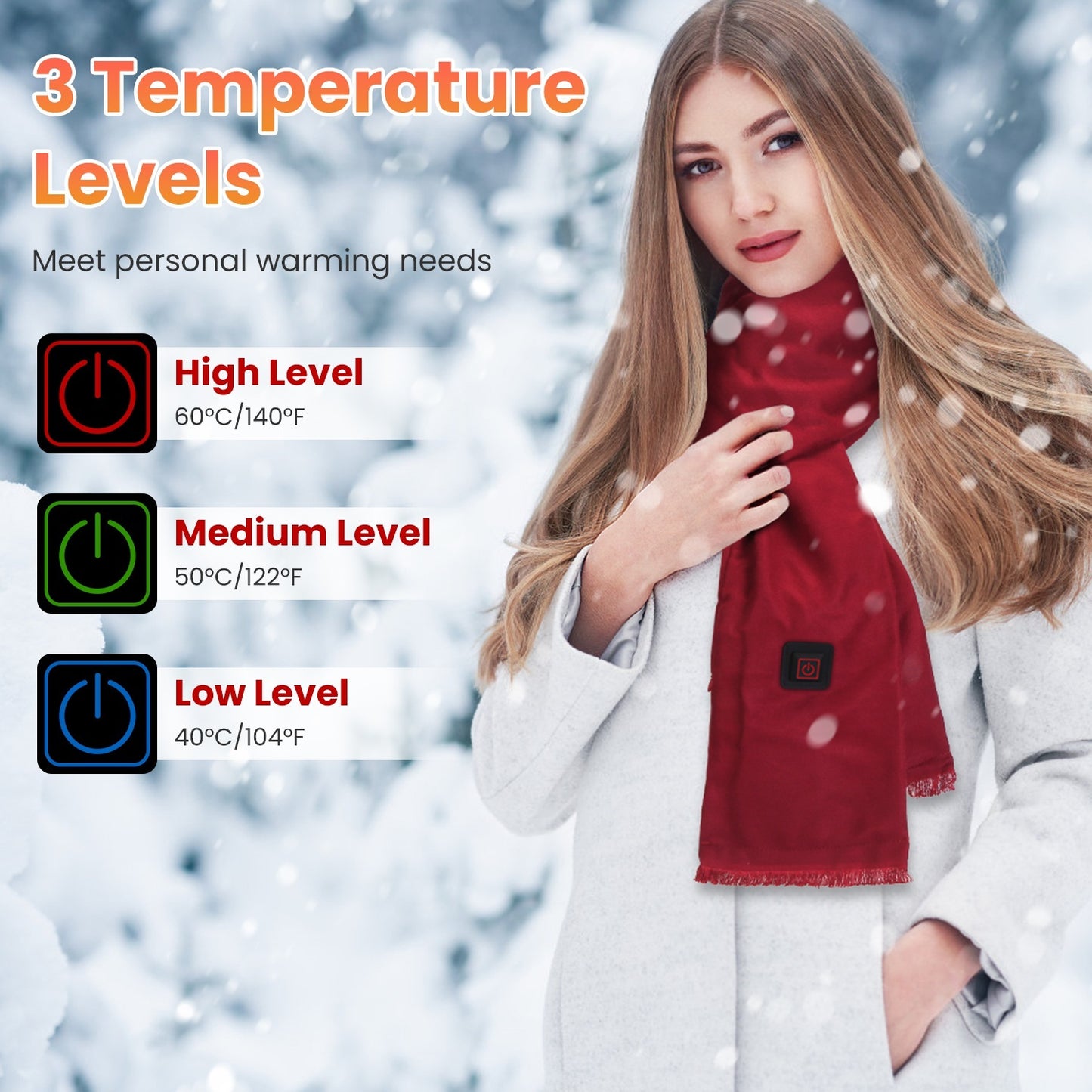 1Pc Electric Heated Winter Scarf USB Heating Neck Wrap Unisex Heated Neck Shawl Soft Warm Scarves With 3 Heating Modes For Outdoor Cycling Skiing Skating Winter Activities