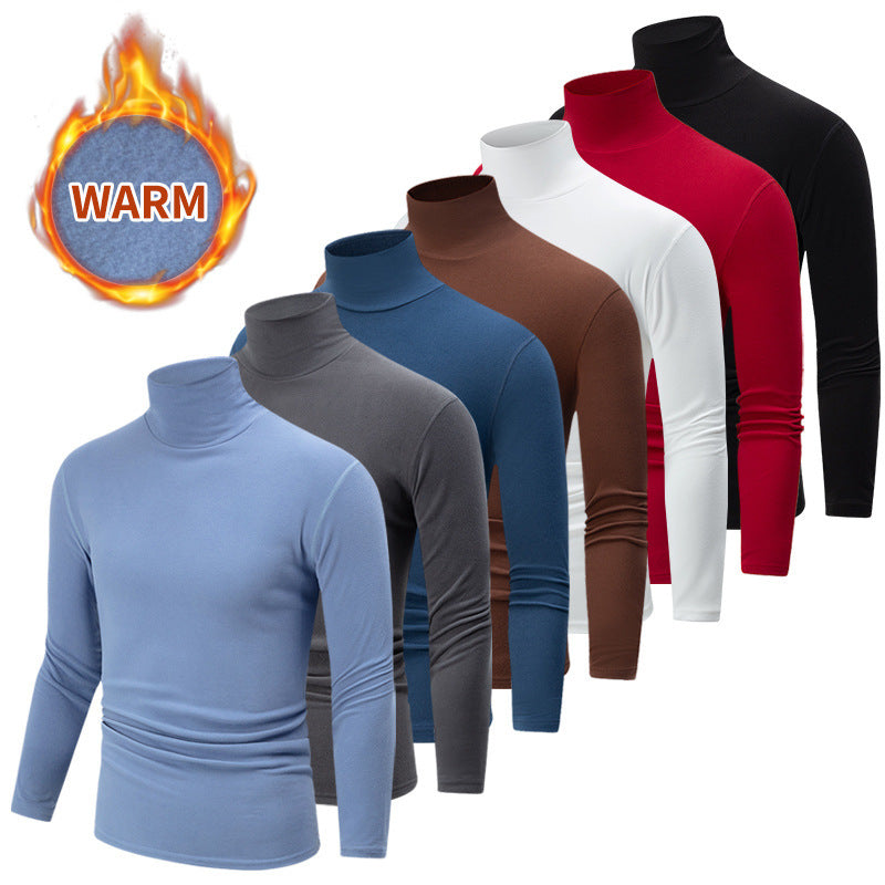 Autumn And Winter Men's Solid Color Versatile High-neck Base Layer Casual Fleece Top