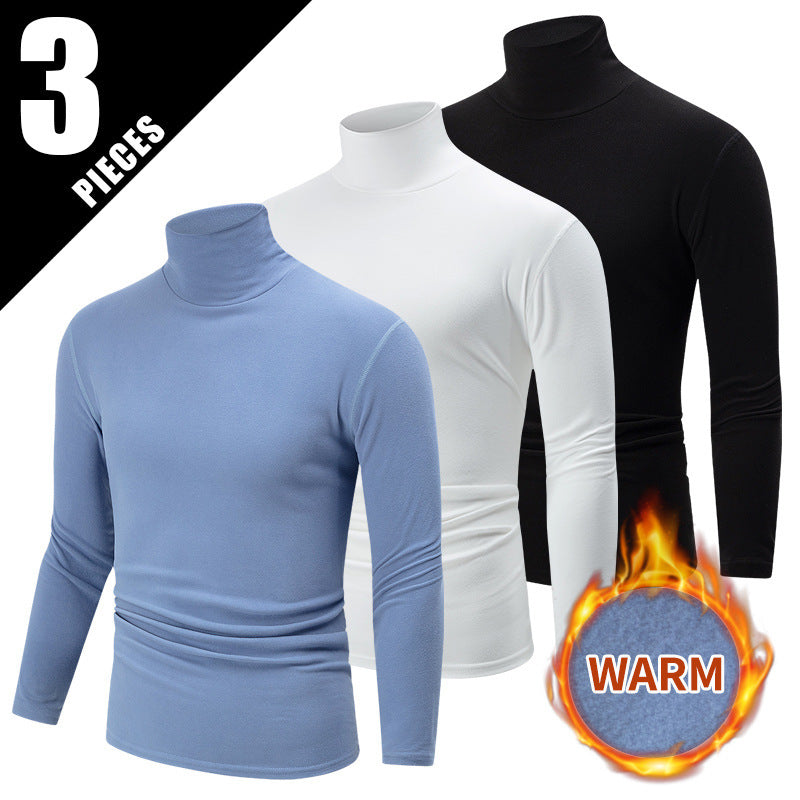Autumn And Winter Men's Solid Color Versatile High-neck Base Layer Casual Fleece Top